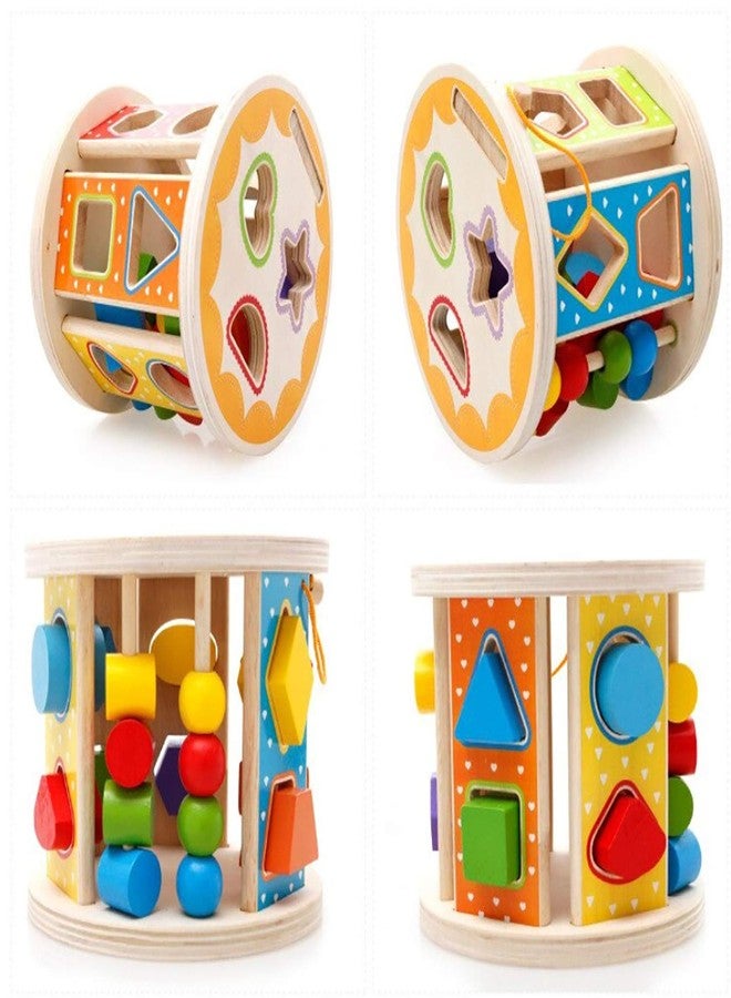 Magicwand® Wooden Colorful Activity Wooden Drum with String & Pcs Geometric Shapes【2 Yrs & Up】【Pack of 1】【Multi-Colored】 - Image 2